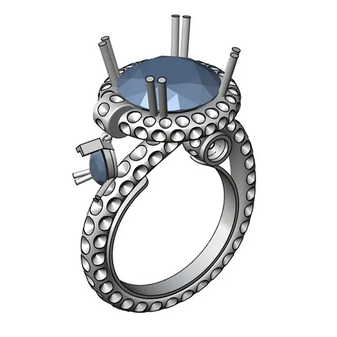 Modélisation 3D Rhino d'une bague solitaire pavée