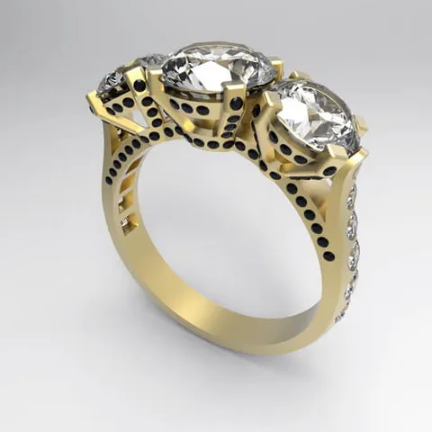 Modélisation 3D Rhino d'une bague trilogie pavée