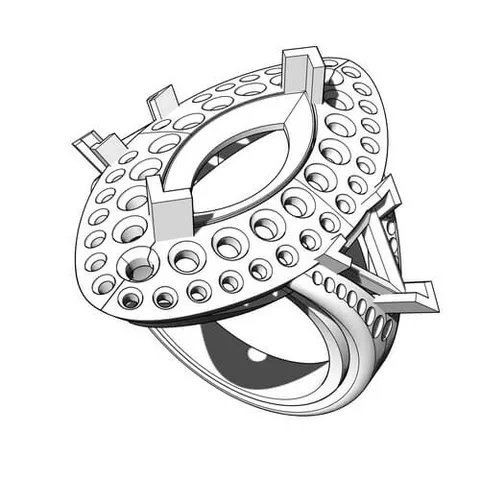 Modélisation 3D Rhino d'une bague navette à double entourage