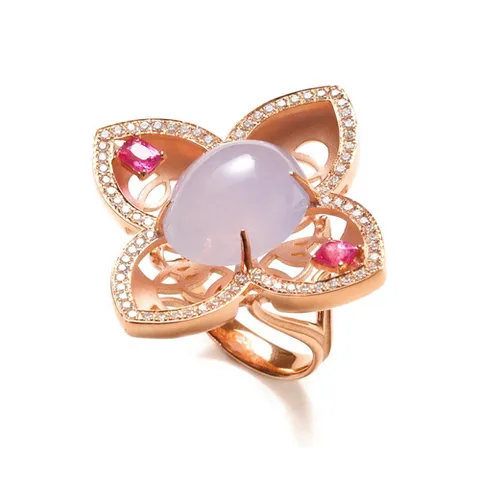 Bague Kei's Flower en or rose sertie d'un jade lilas, de spinelles et de diamants